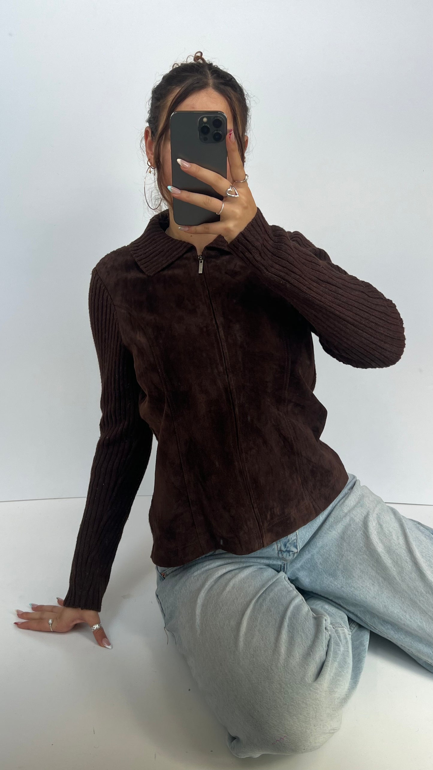 00s brown suede jacket- size L