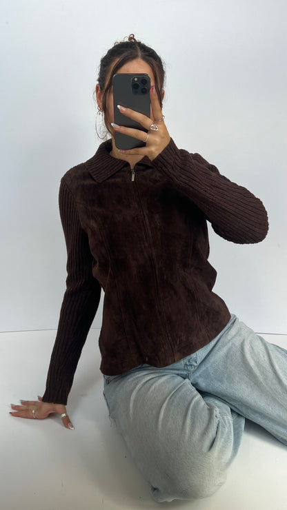 00s brown suede jacket- size L