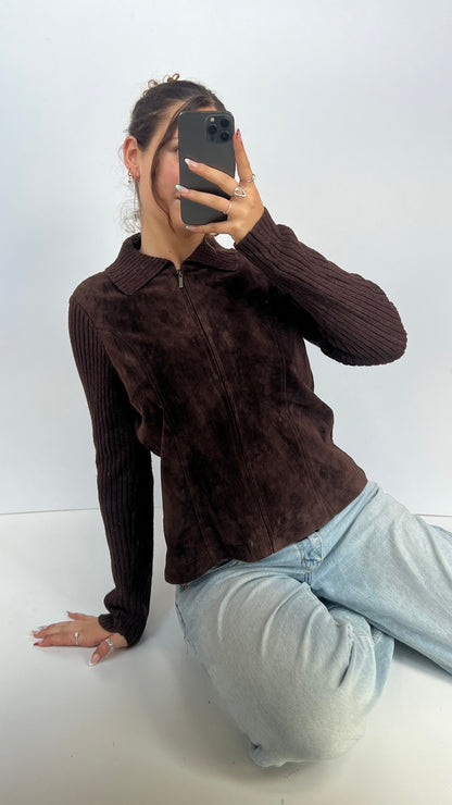 00s brown suede jacket- size L