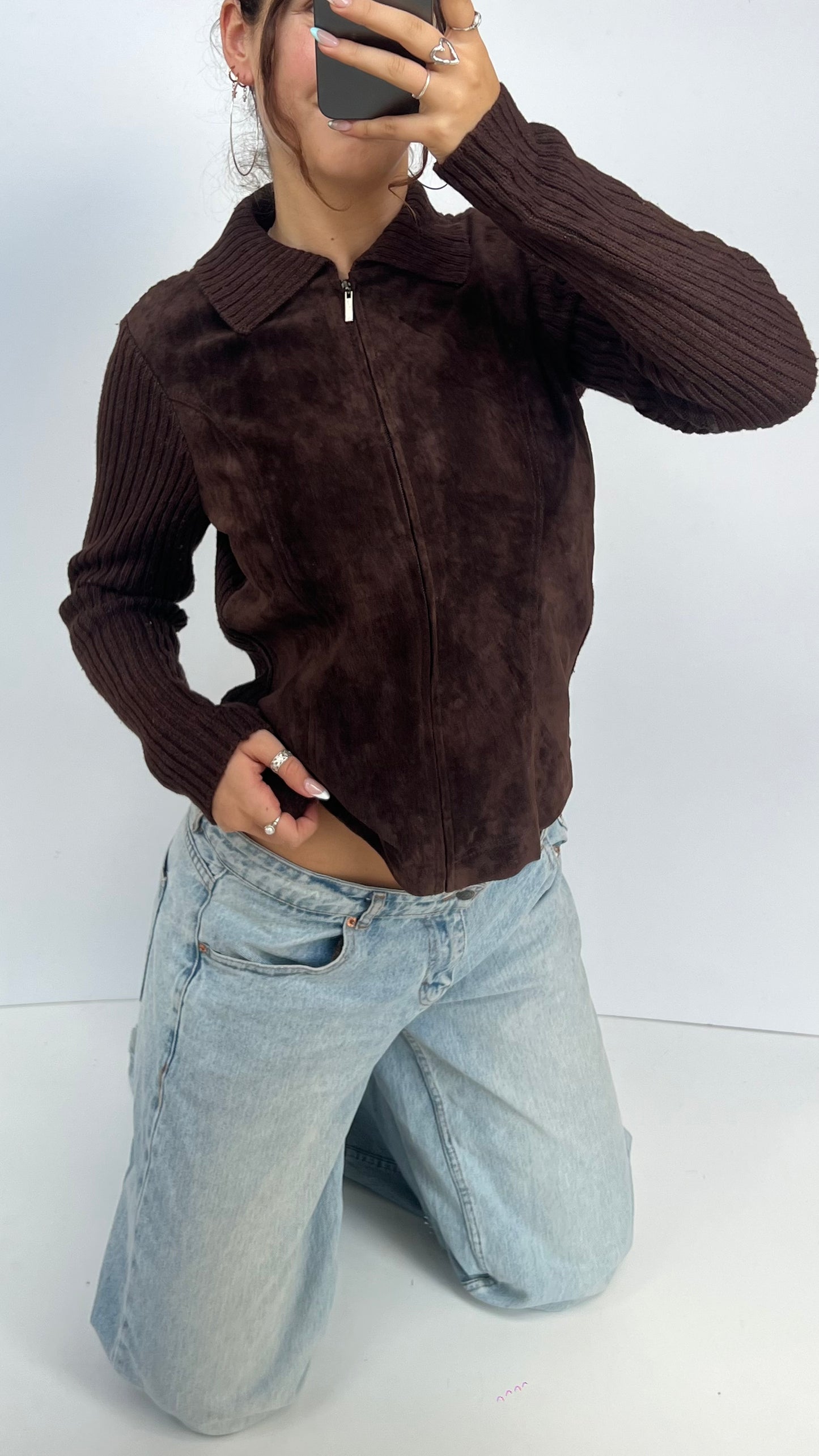 00s brown suede jacket- size L