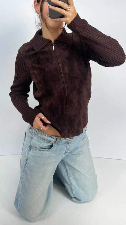 00s brown suede jacket- size L