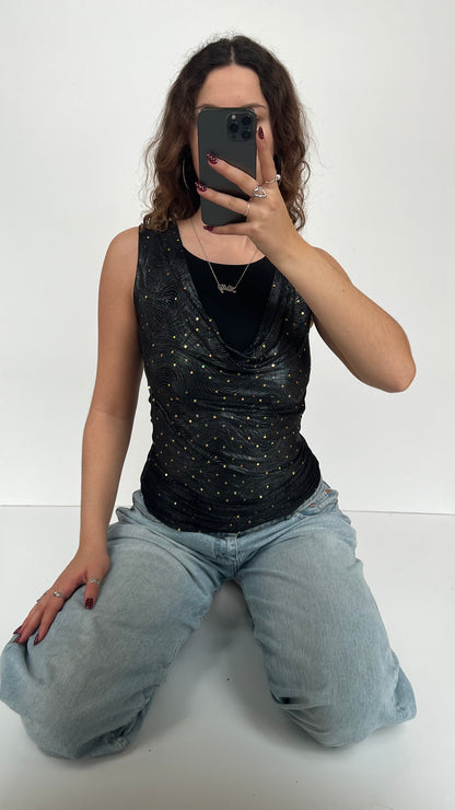 00s black cowl neck top- size S