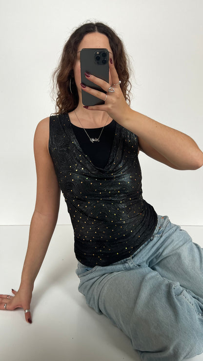 00s black cowl neck top- size S