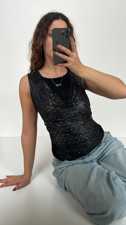 00s black cowl neck top- size S