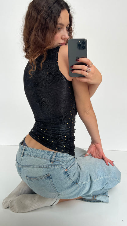 00s black cowl neck top- size S