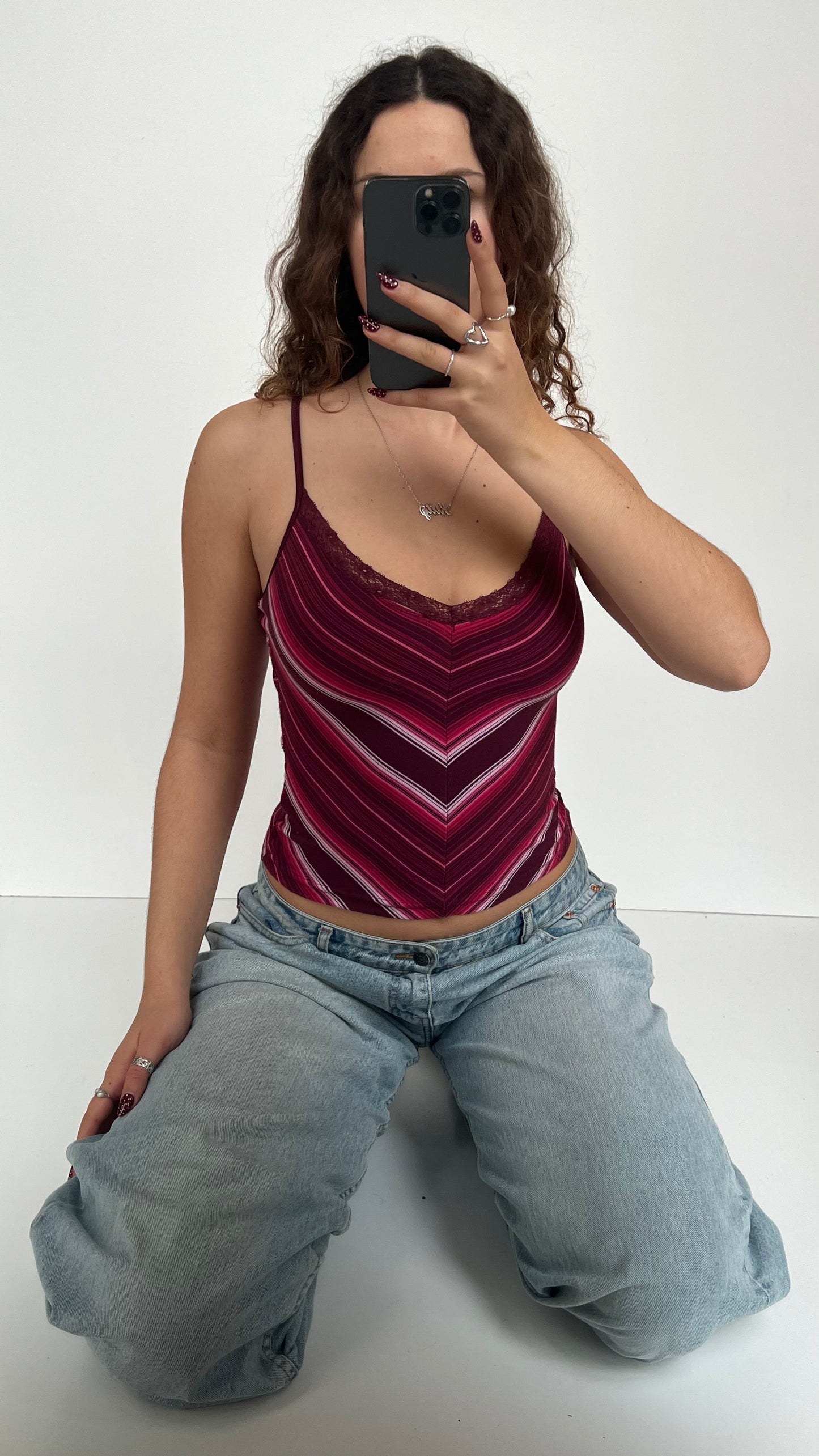 00s pink striped cami- size S