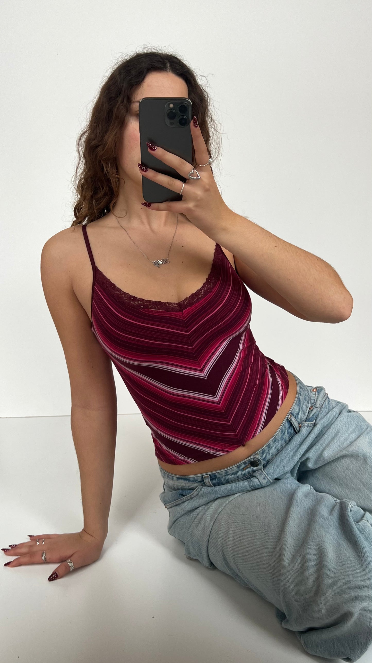 00s pink striped cami- size S