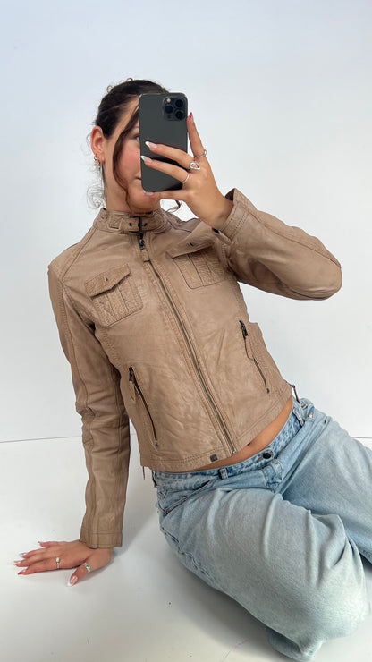 00s brown leather jacket- size M