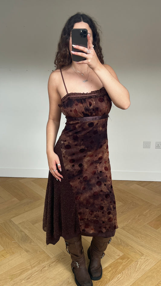 00s brown glitter maxi dress- size M