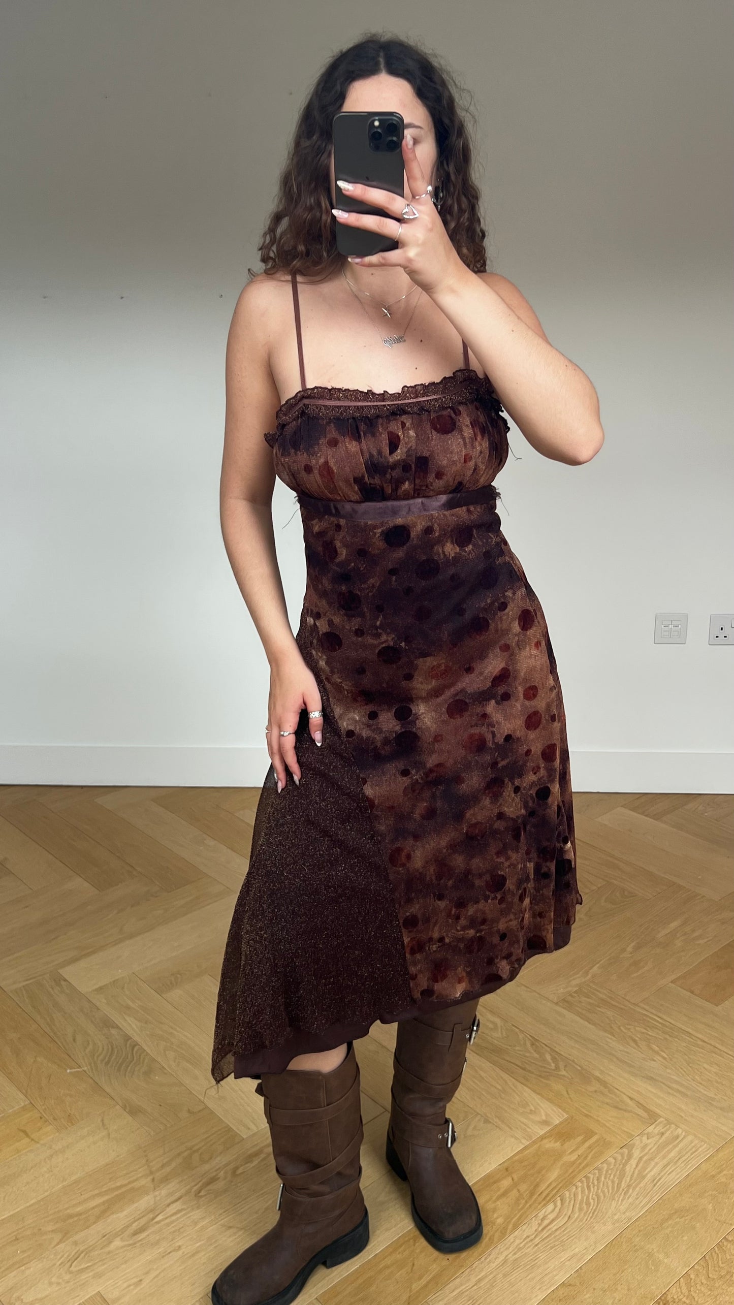 00s brown glitter maxi dress- size M