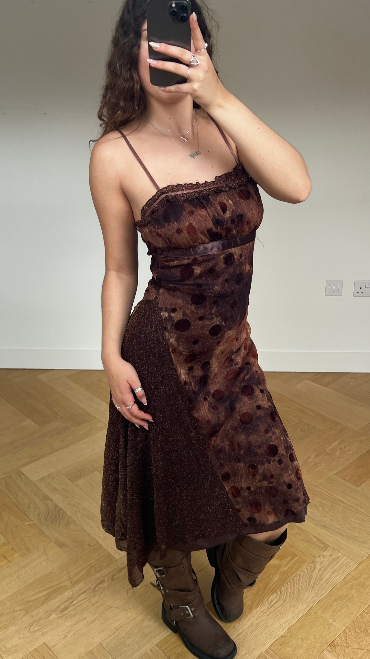 00s brown glitter maxi dress- size M