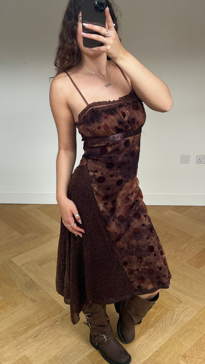 00s brown glitter maxi dress- size M