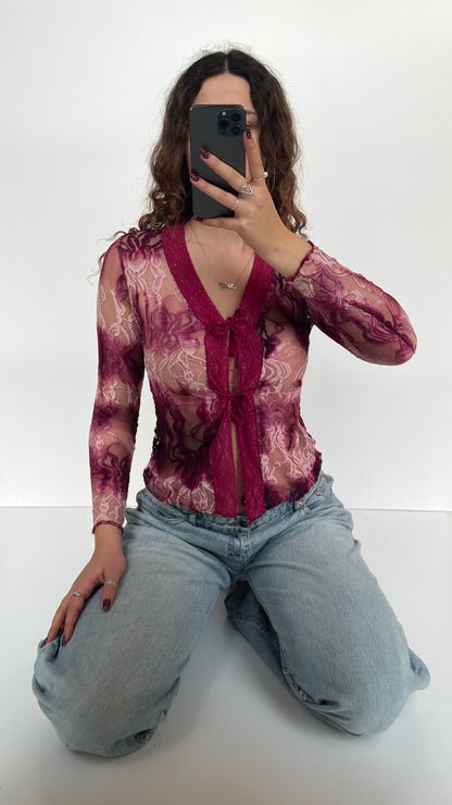 00s pink lace long sleeve top- size S