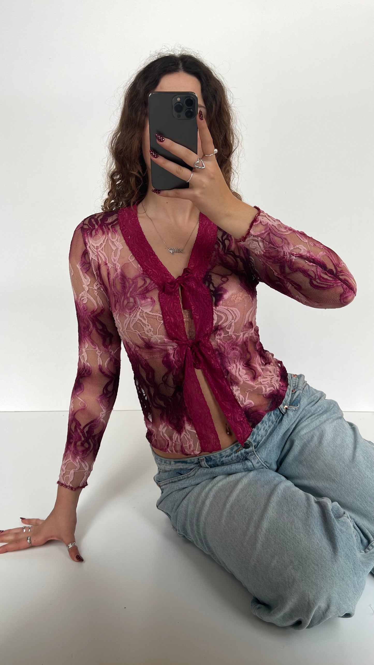 00s pink lace long sleeve top- size S