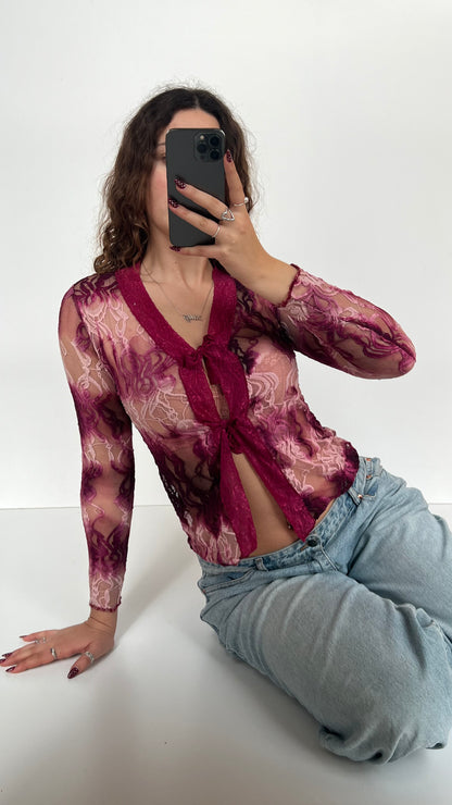 00s pink lace long sleeve top- size S