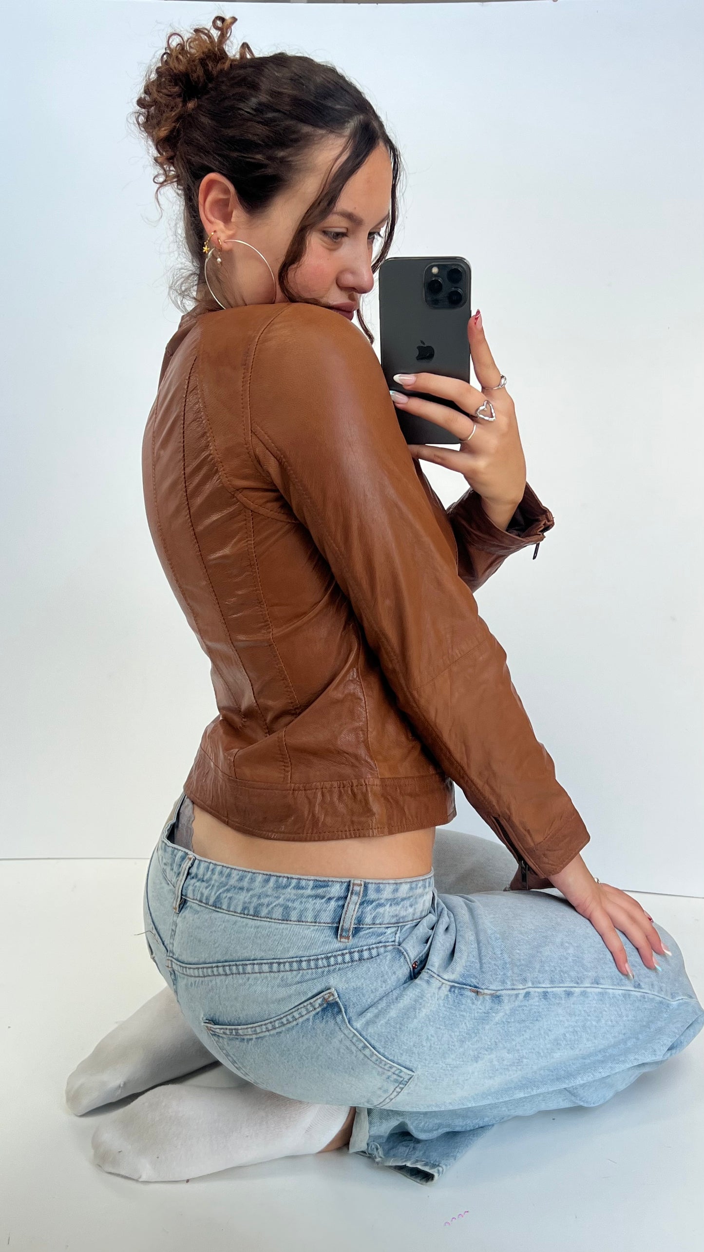00s brown leather jacket- size M