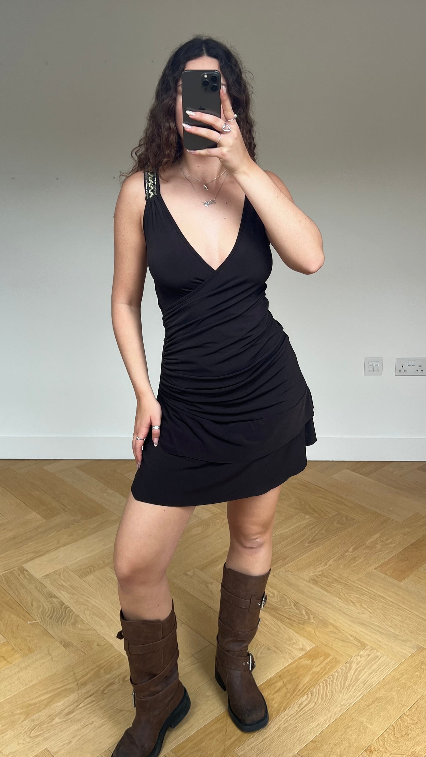 00s brown sequin mini dress- size M