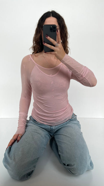 00s pink mesh long sleeve top- size S/M