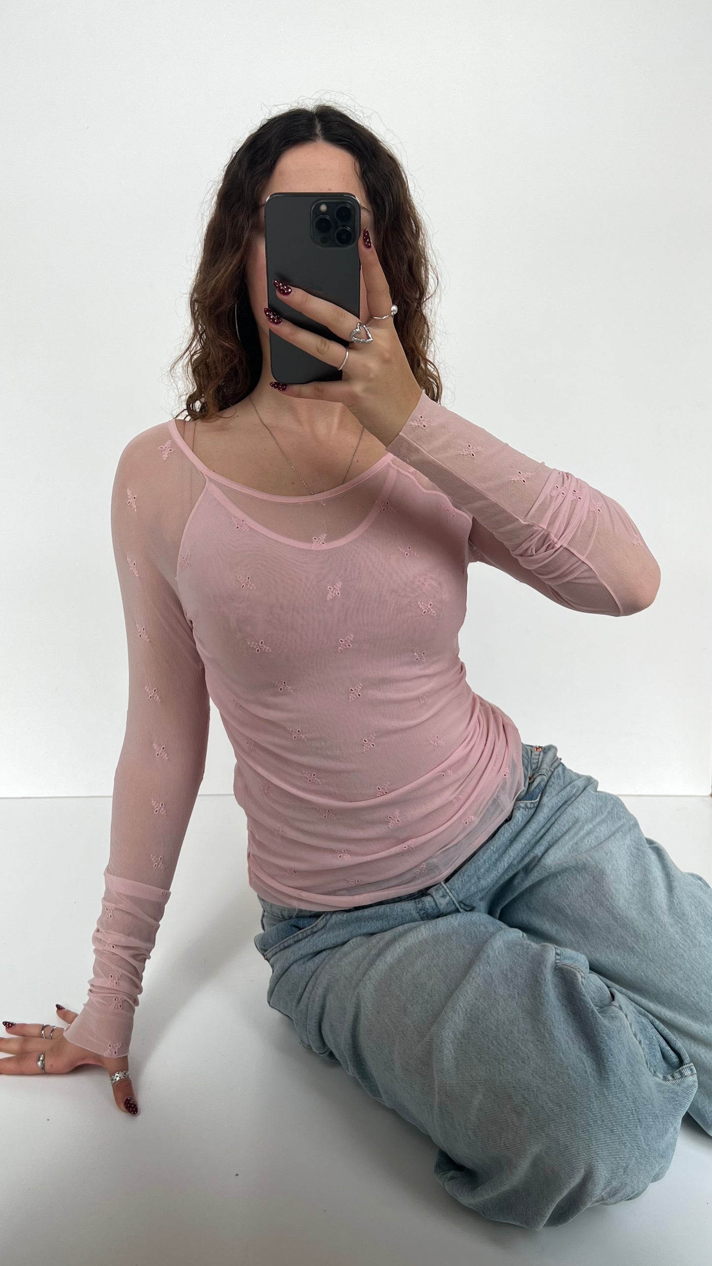 00s pink mesh long sleeve top- size S/M