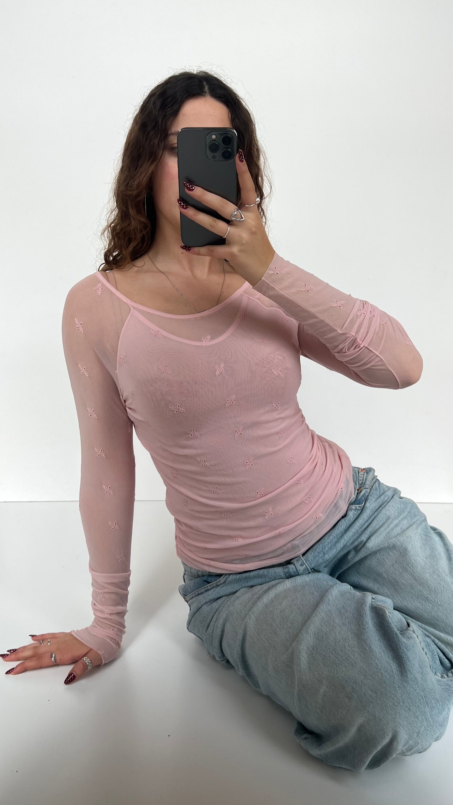 00s pink mesh long sleeve top- size S/M