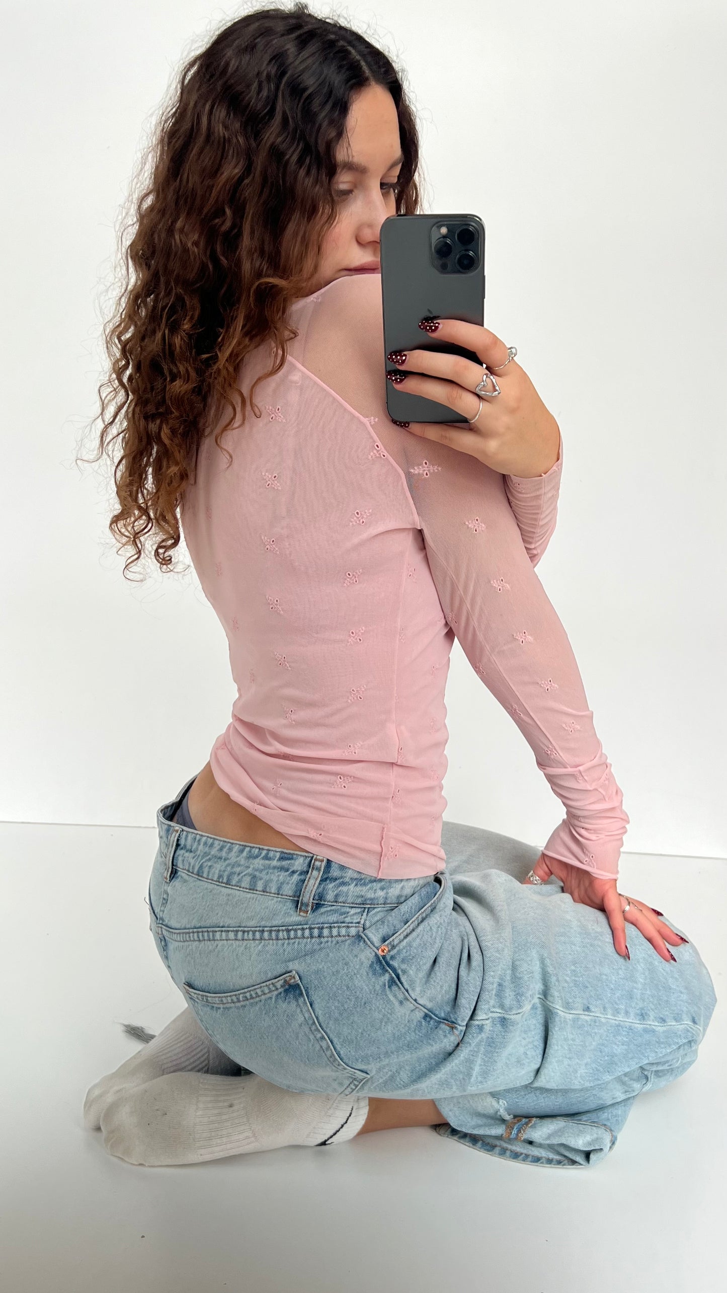 00s pink mesh long sleeve top- size S/M