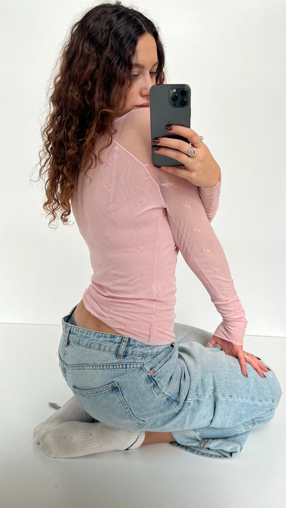 00s pink mesh long sleeve top- size S/M