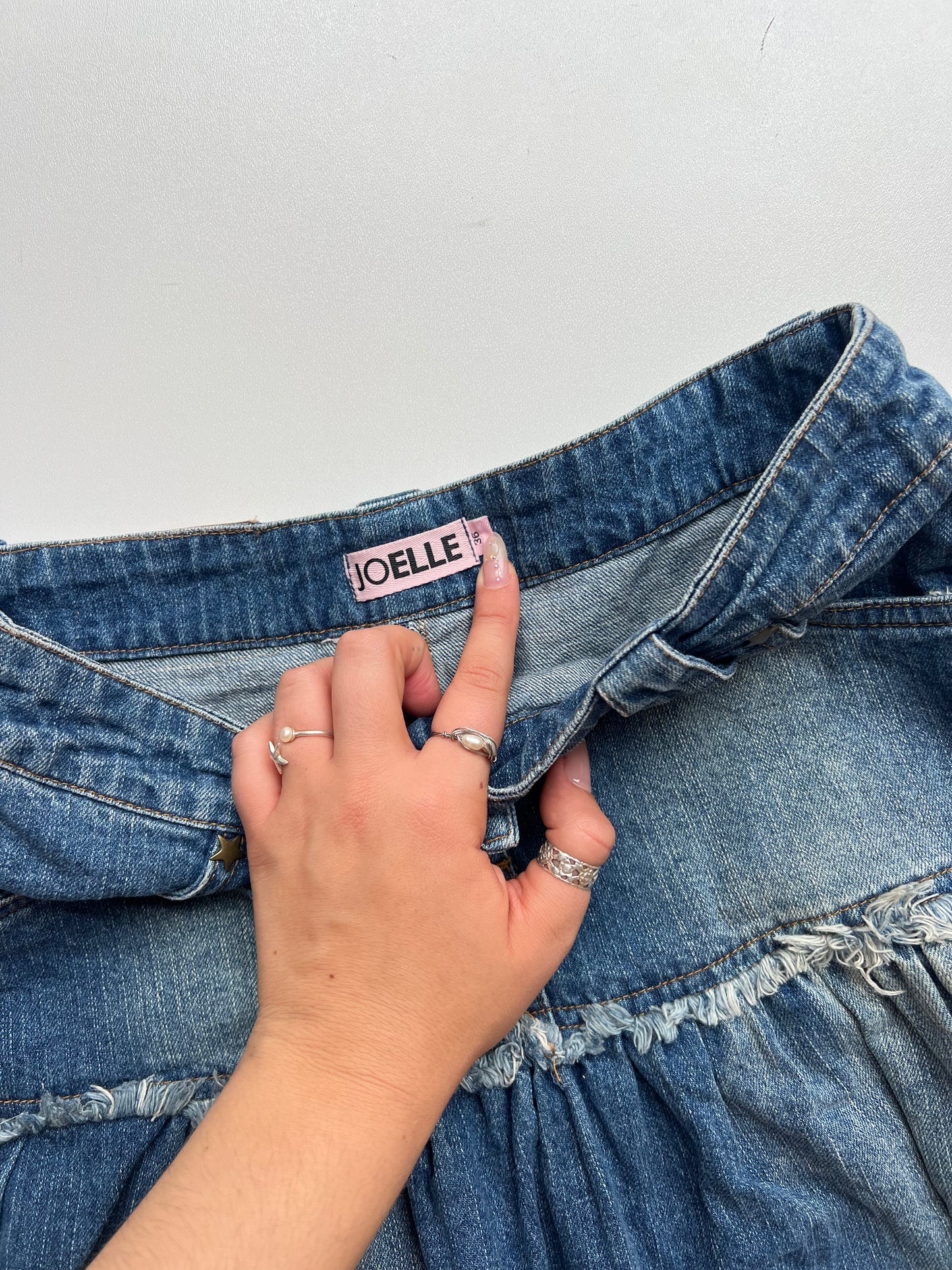 00s denim pink ruffle mini skirt- size S