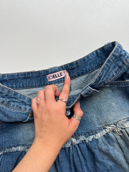 00s denim pink ruffle mini skirt- size S