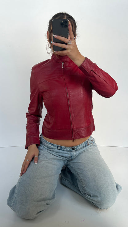 00s red leather jacket- size M