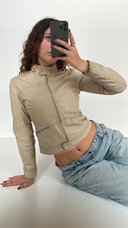 00s cream leather jacket- size S