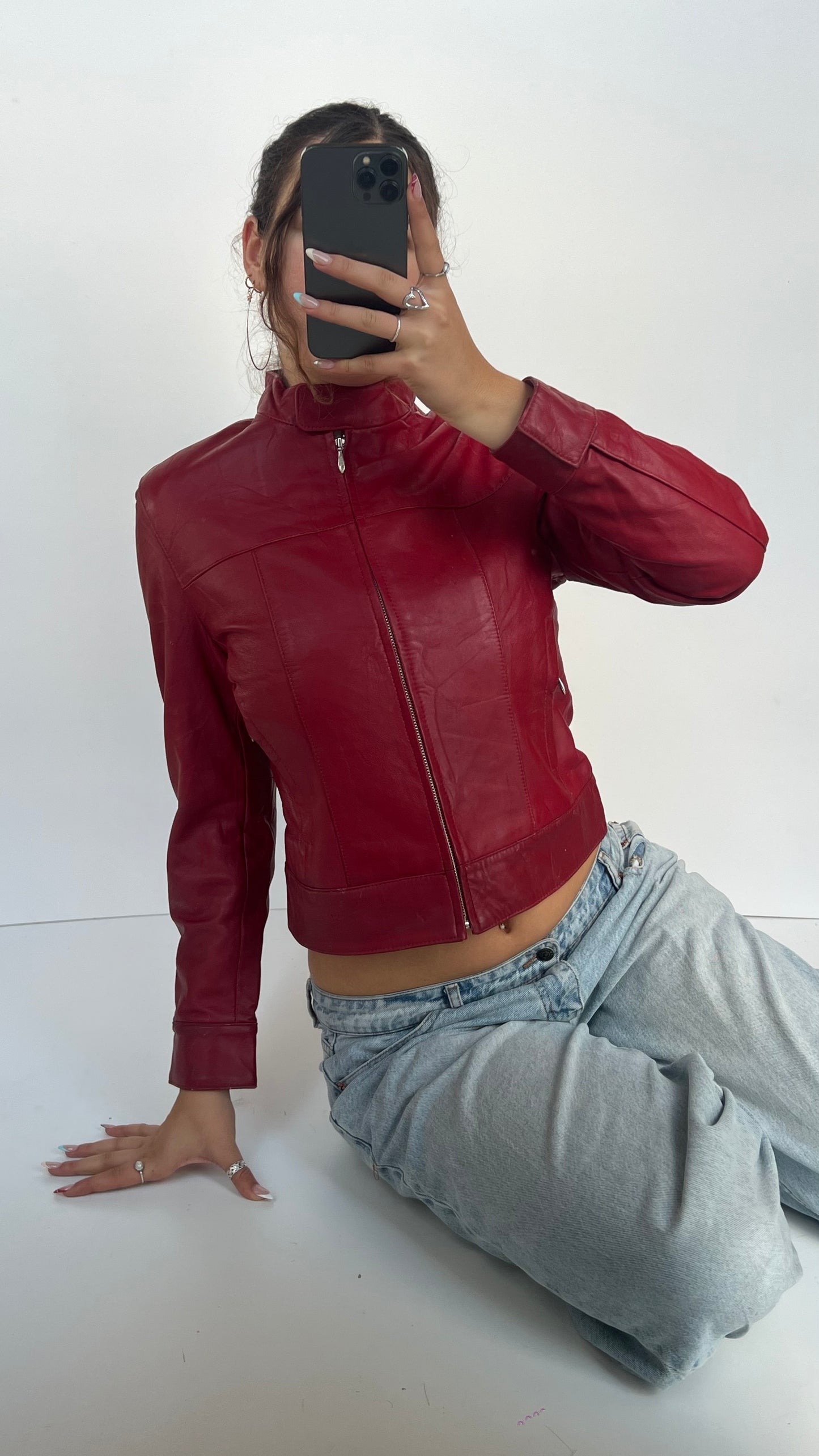 00s red leather jacket- size M