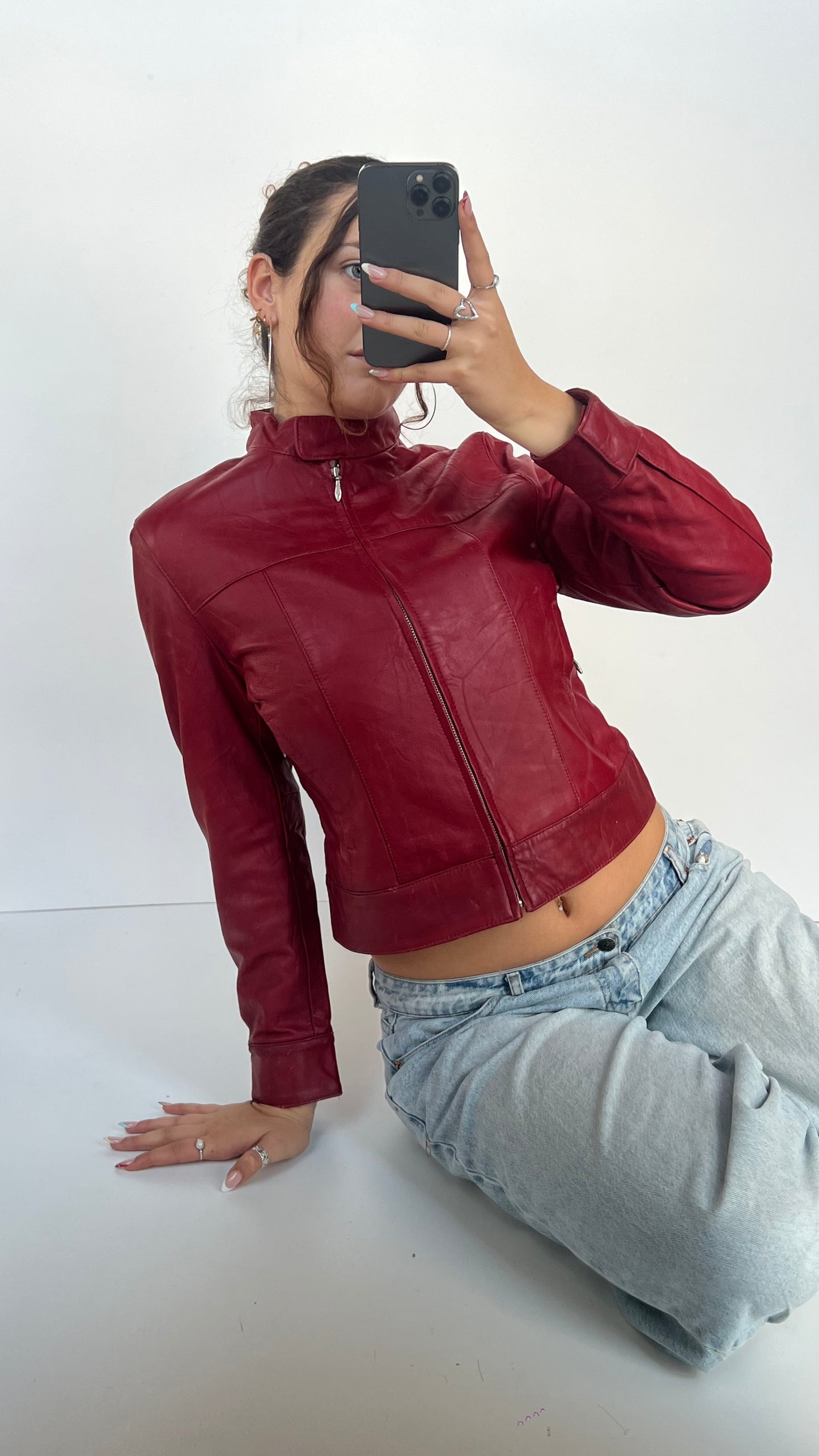 00s red leather jacket- size M