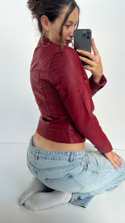 00s red leather jacket- size M