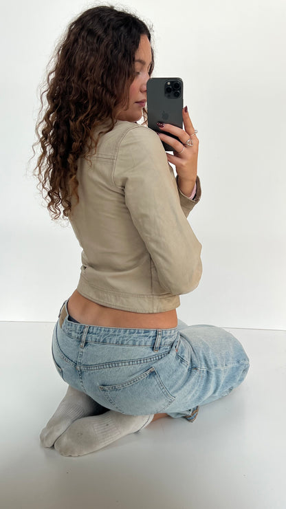 00s cream leather jacket- size S