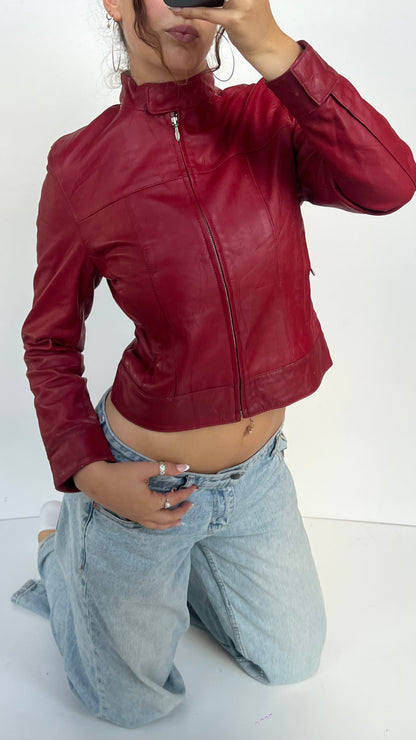 00s red leather jacket- size M