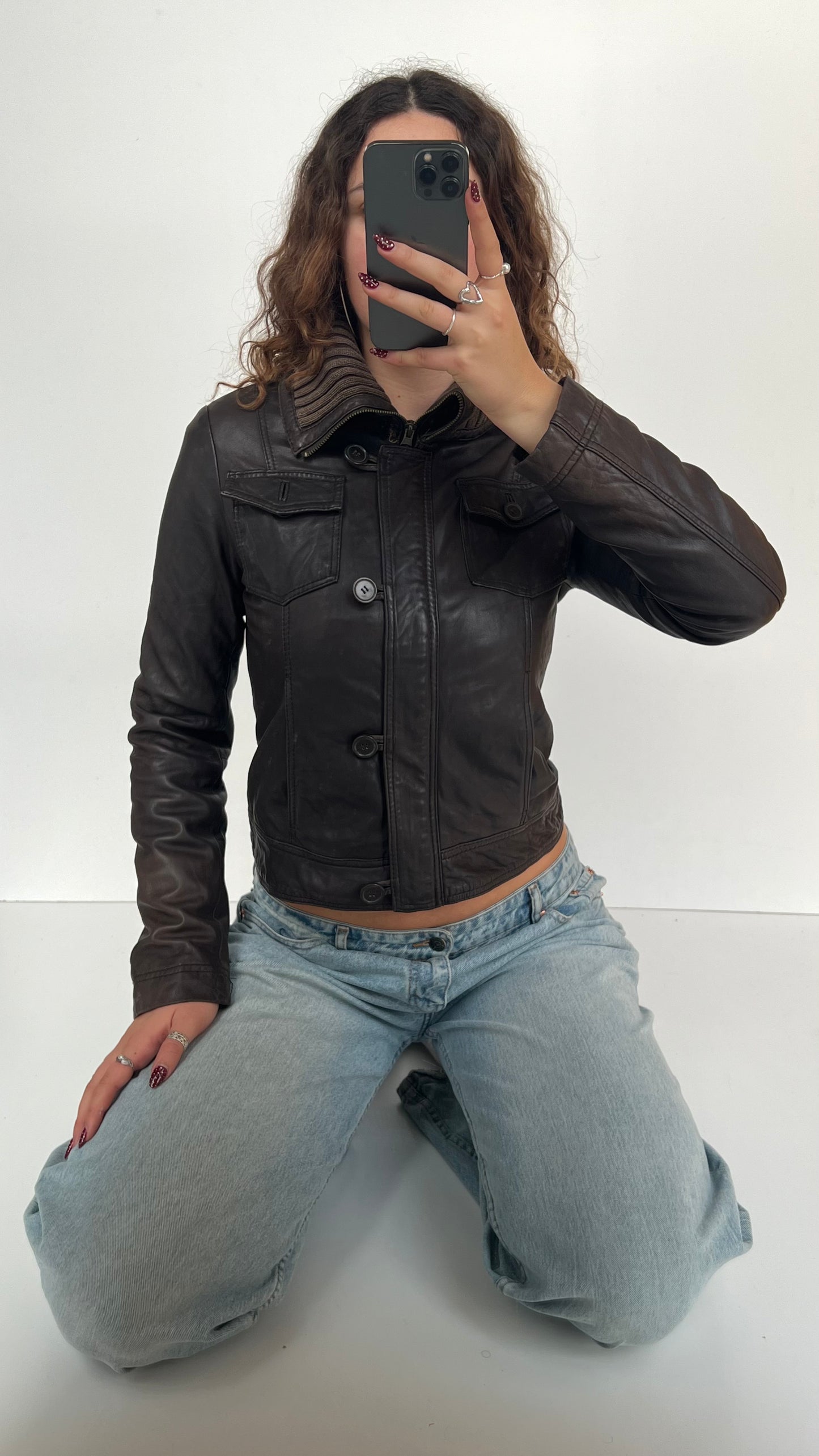 00s brown leather jacket- size S