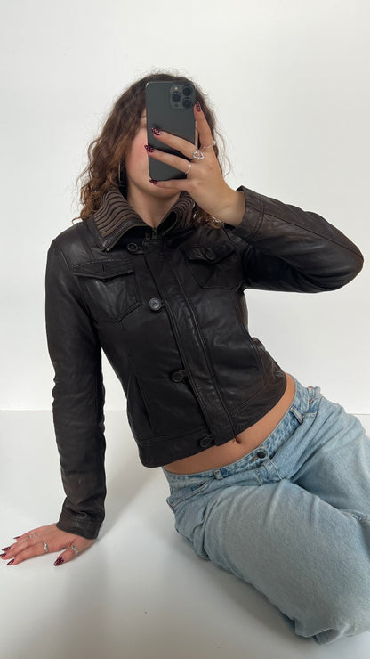 00s brown leather jacket- size S