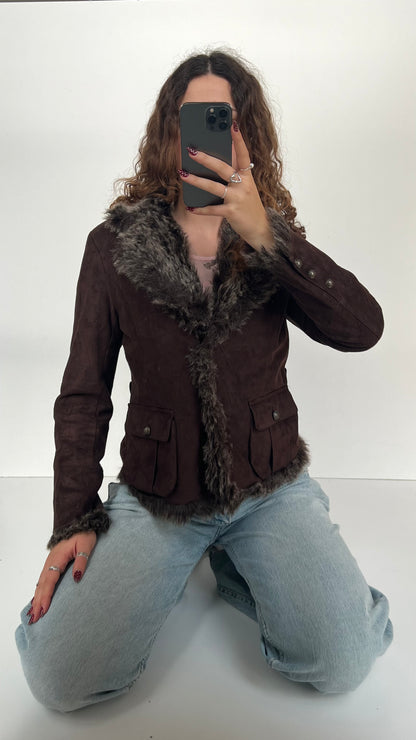 00s brown fur jacket- size S