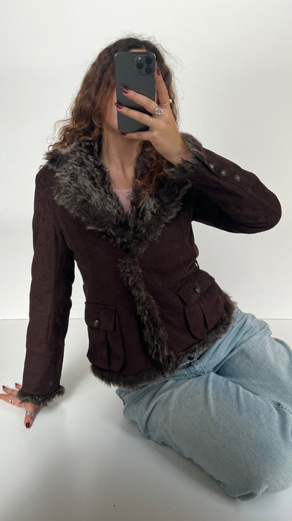 00s brown fur jacket- size S