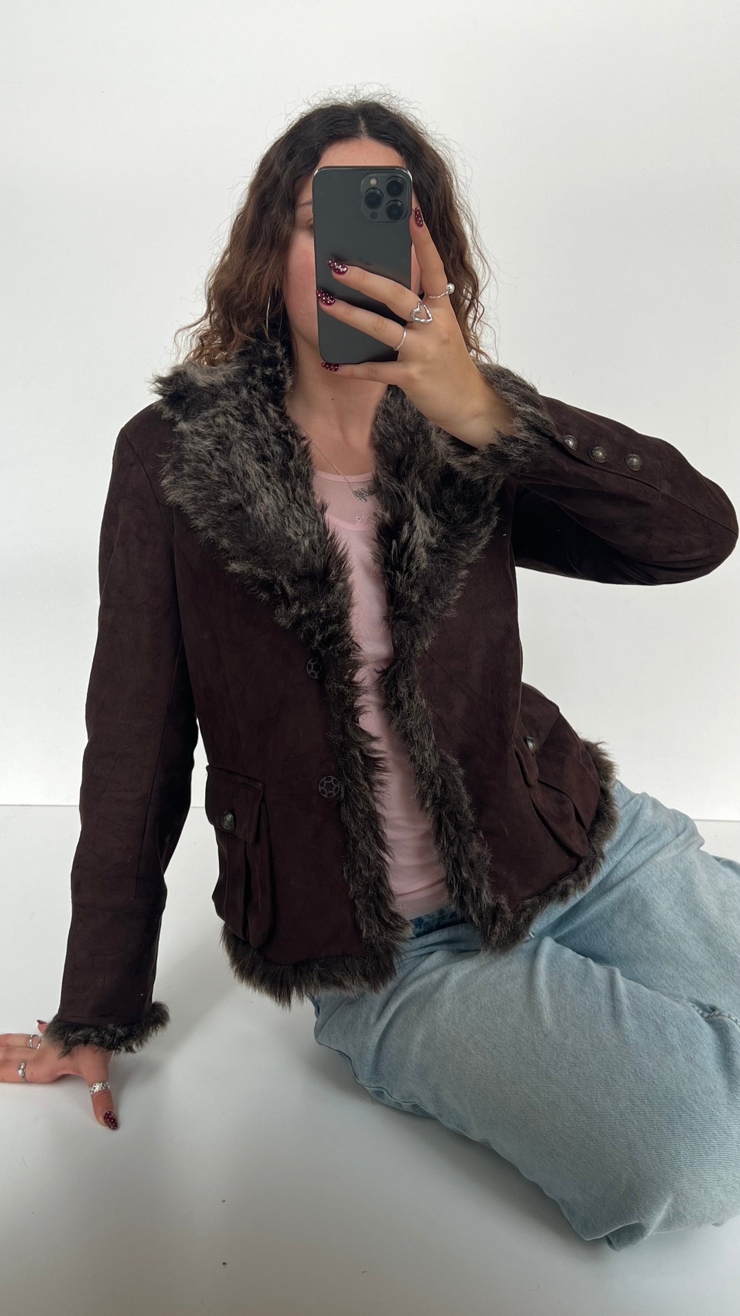 00s brown fur jacket- size S