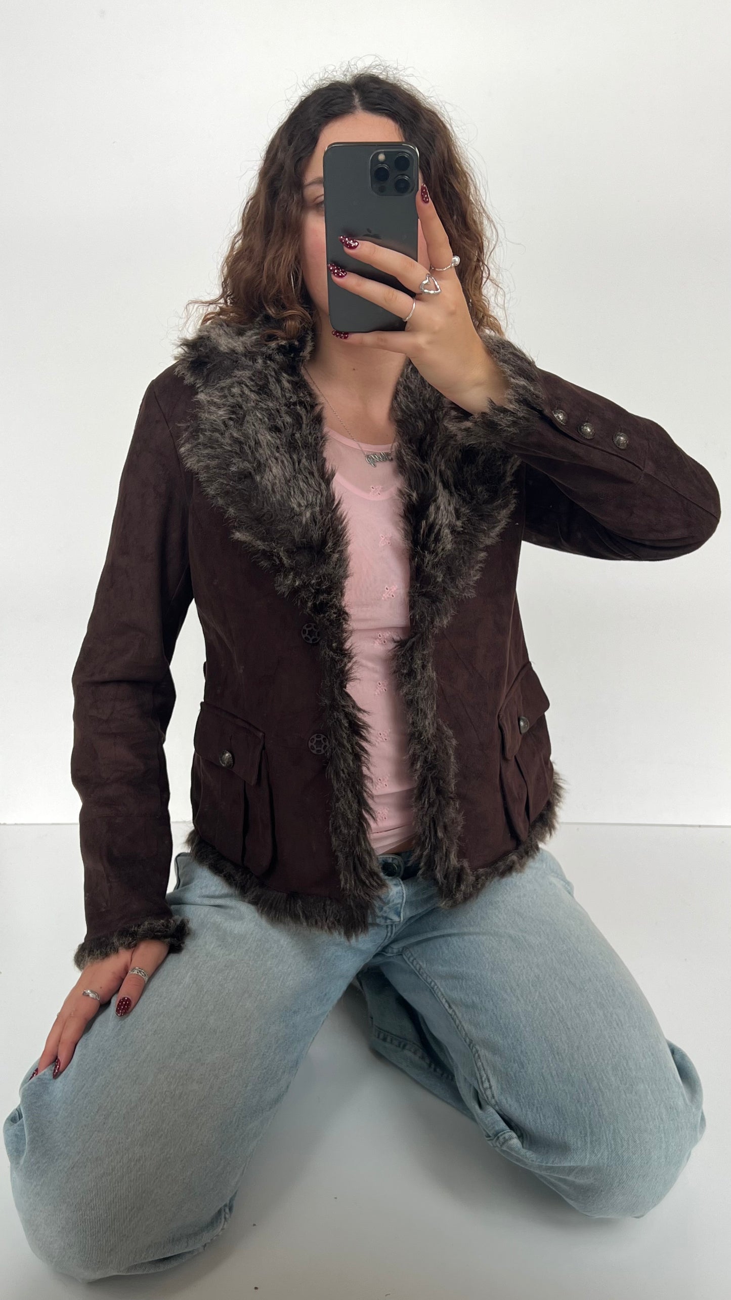 00s brown fur jacket- size S