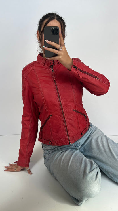 00s red leather jacket- size XL