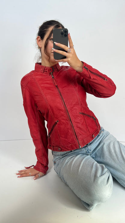 00s red leather jacket- size XL
