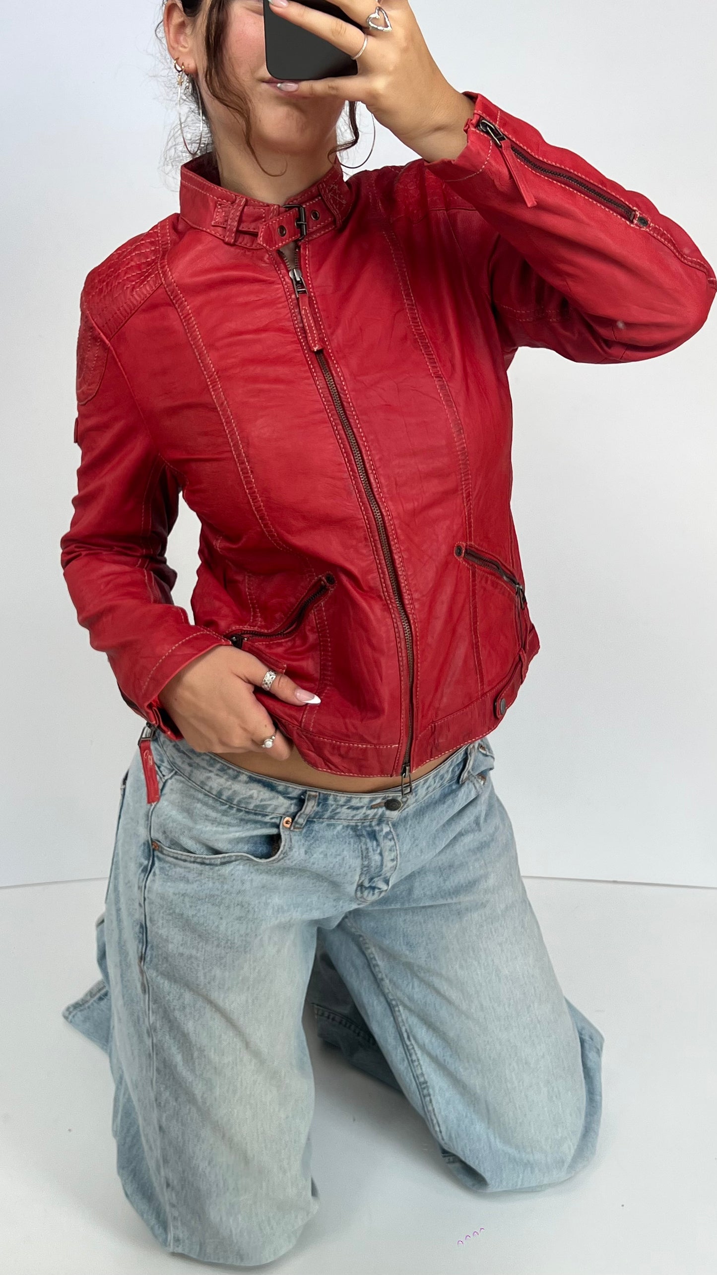 00s red leather jacket- size XL