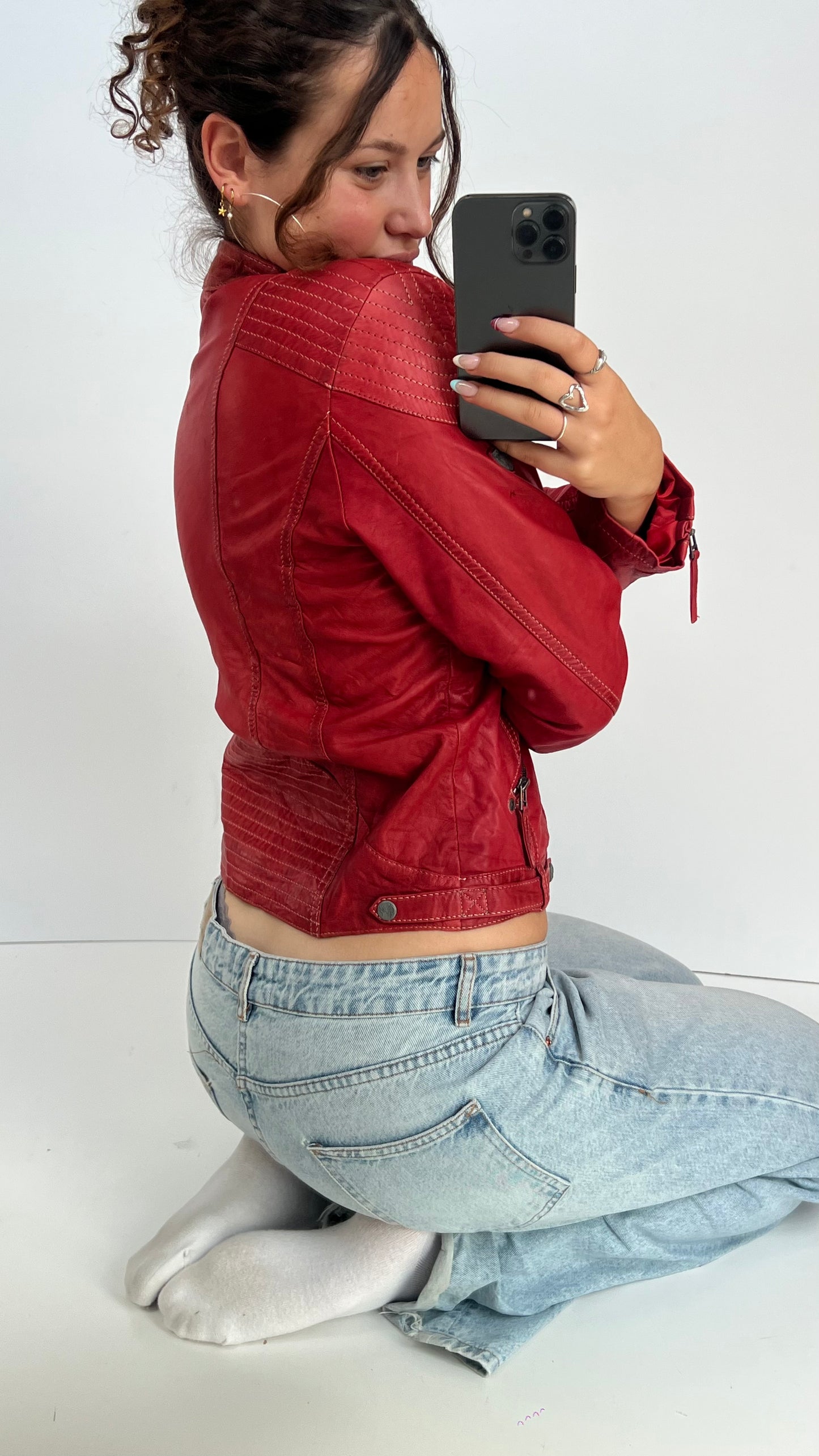 00s red leather jacket- size XL