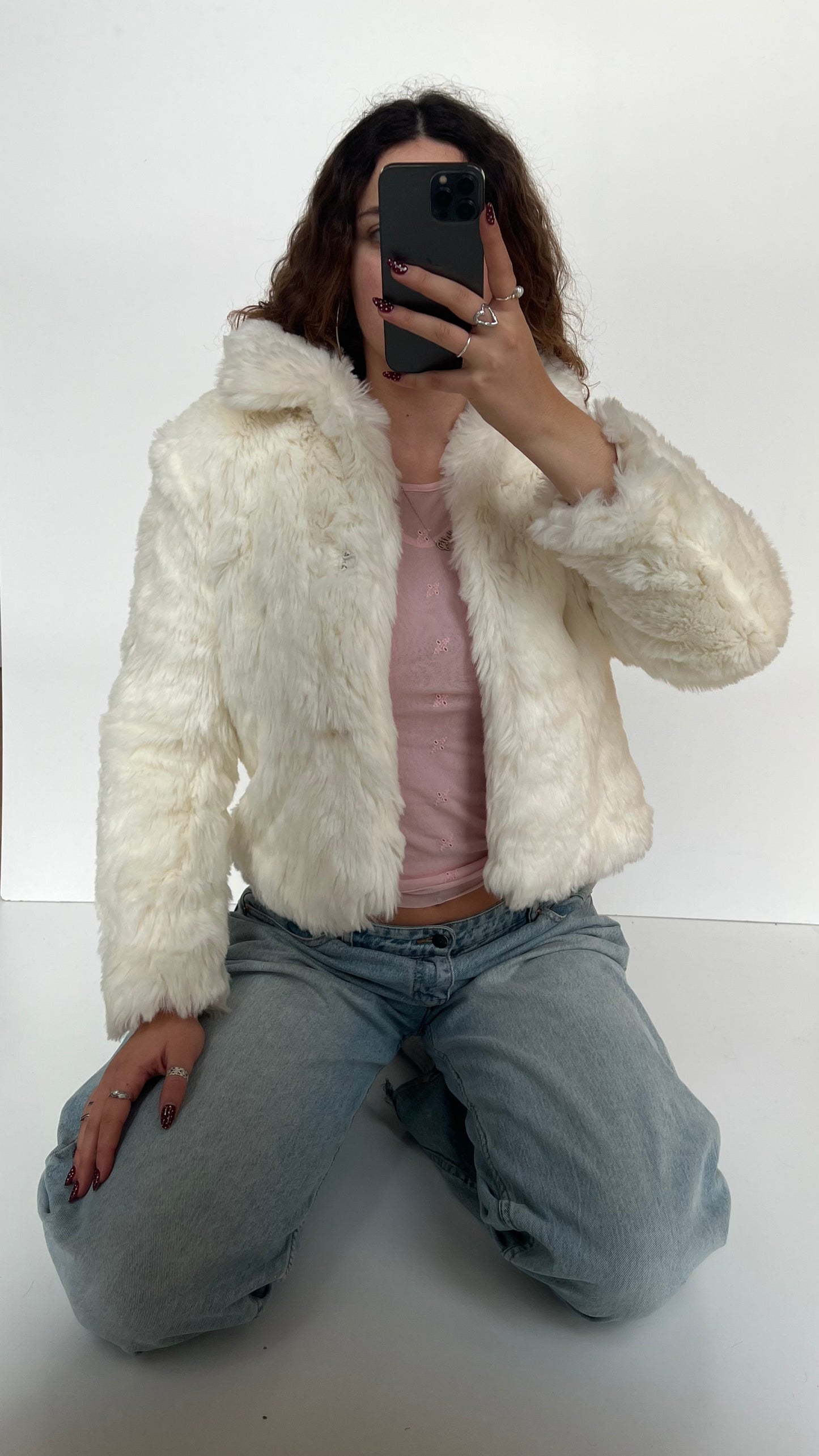 00s white fur jacket- size M