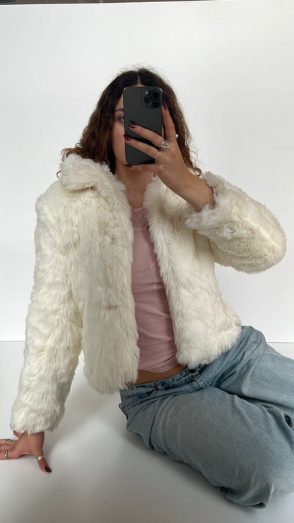 00s white fur jacket- size M