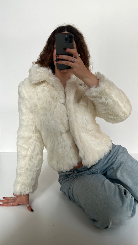00s white fur jacket- size M