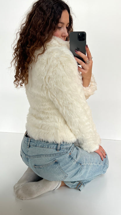 00s white fur jacket- size M