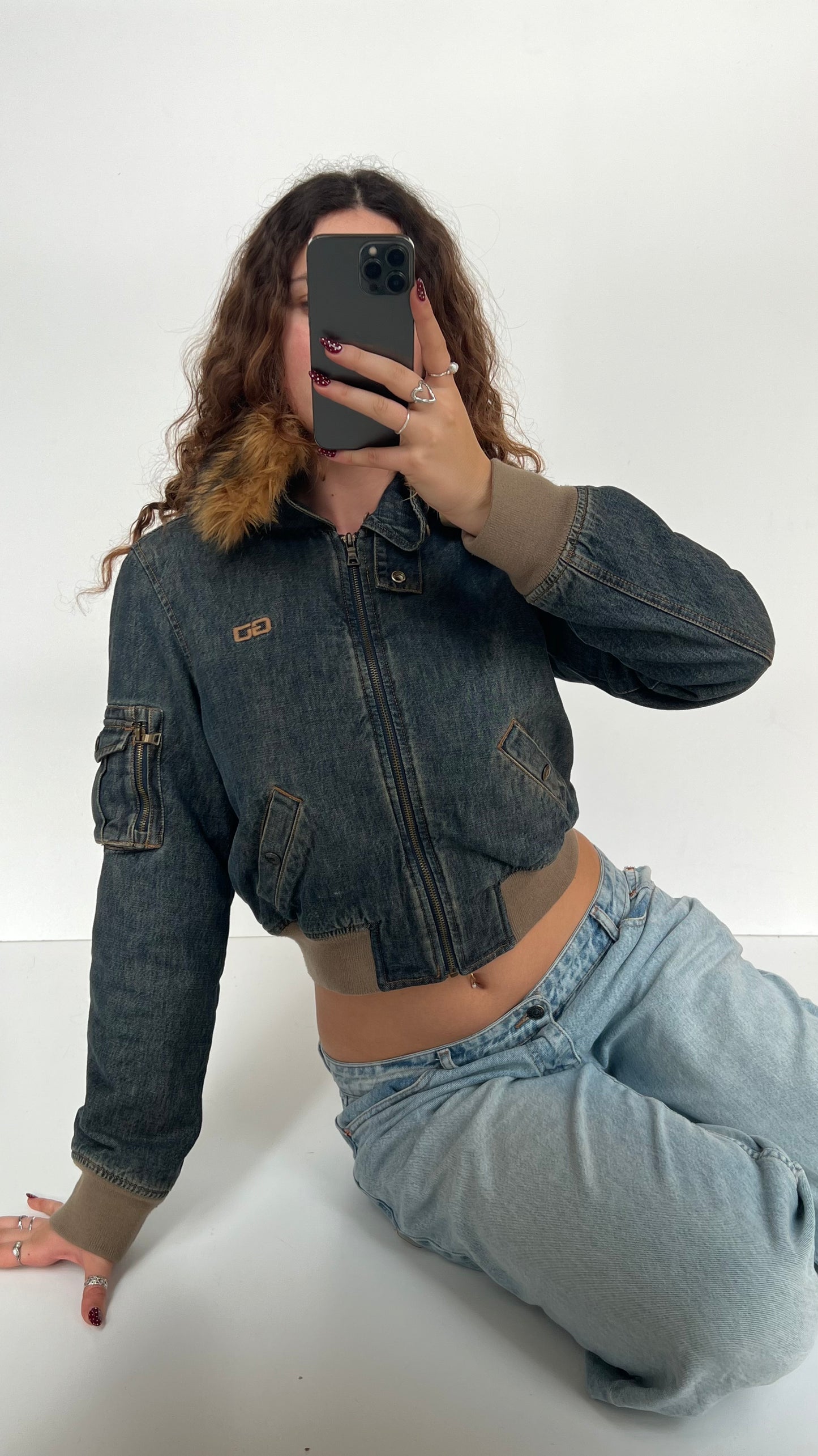 00s Guess denim bomber jacket- size S